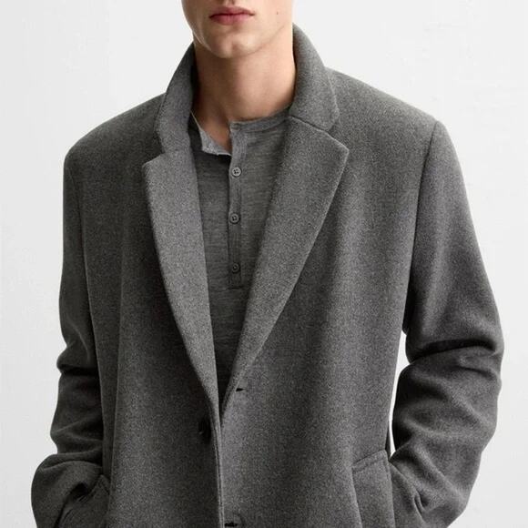 Zara 4 Way Coat Men M Gray 4-Way Stretch Knee Long Pea coat Overcoat Polyester - Picture 2 of 13
